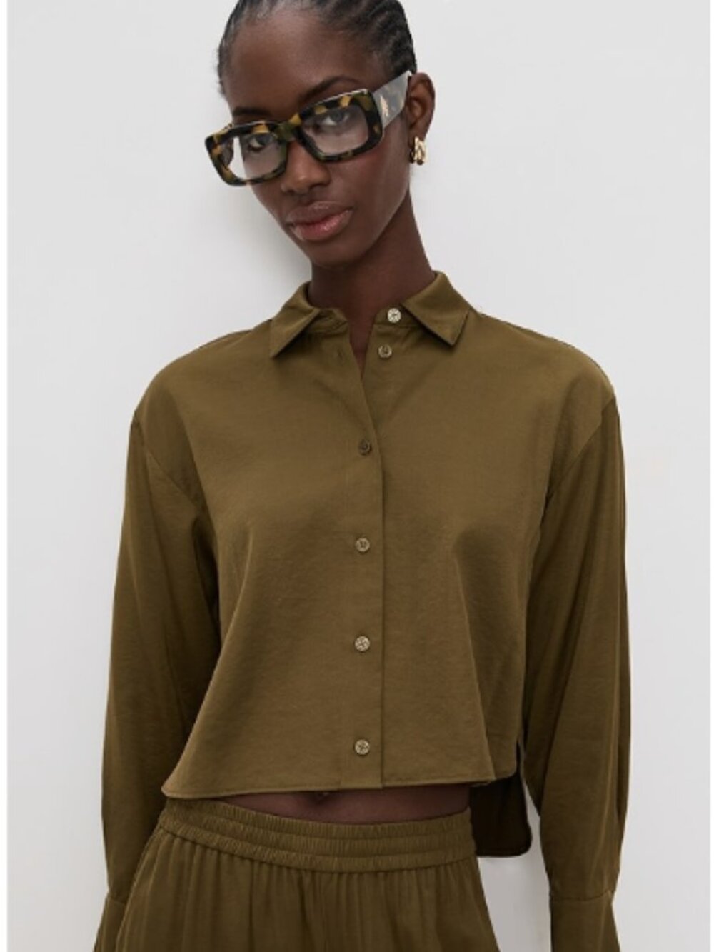 LE BOP Felicity Boxy Cropped Satin Button Down